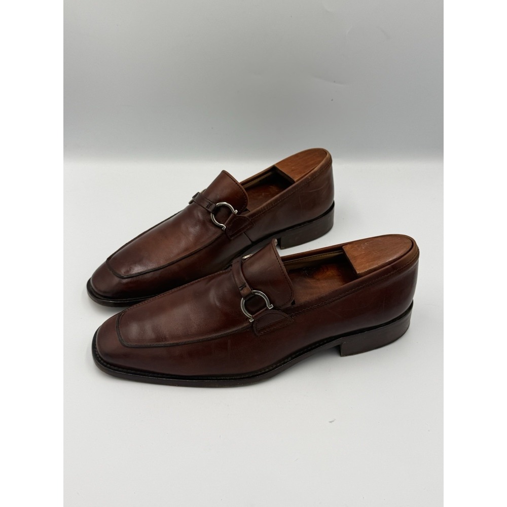 Saks Fifth Avenue Loafers Men's 8 M Brown Leather Horsebit Made in Italy 6081